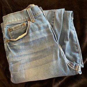 High waisted, medium wash, skinny jeans